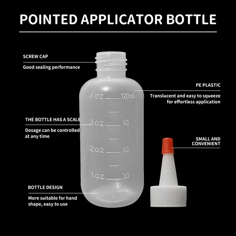 MUEEAD 3 Pack Pointed Plastic Bottles, Squeeze Applicator Bottles, Translucent