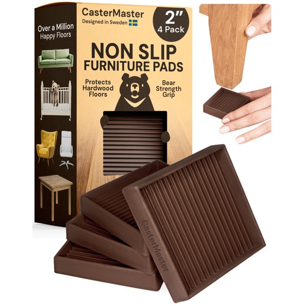 CasterMaster CasterMaster Non-Slip Furniture Pads Square Rubber Anti-Skid Caster Cups,