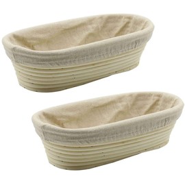 2 PCS 8 inch Oval Long Banneton Brotform Bread Dough Proofing Rising Rattan Basket & Liner for Professional & Home Bakers
