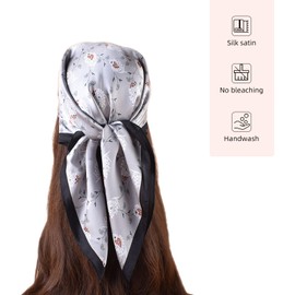 EIysee Head Scarf for Women Like Silk Scarf Hair Scarf Printed Square Scarf Bandanas for Sleeping 27 Inches (Small Floral-Black)