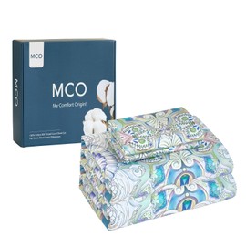 MCO 100% Cotton Sheet Set Floral Printed, 300 Thread Count Cotton Queen Sheet Set, 16" Deep Pocket, Breathable Cooling Sheets 4 Pieces (Queen, Paisley)