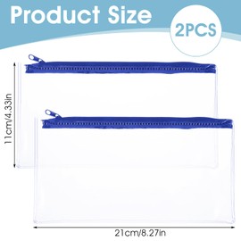 Ymapinc 2Pcs Clear Plastic Pencil Pouch with Zipper, Waterproof Plastic Pencil Case for Cosmetic Office Worker Currency Small Transparent Pen Case for Exam