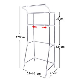 BAOYOUNI 2-Layer Over Washing Machine Storage Rack Utility Metal Bathroom Shelf 6-Hook Space Saver Width Adjustable Organization for Laundry Room Toilet (62-101cm, White)