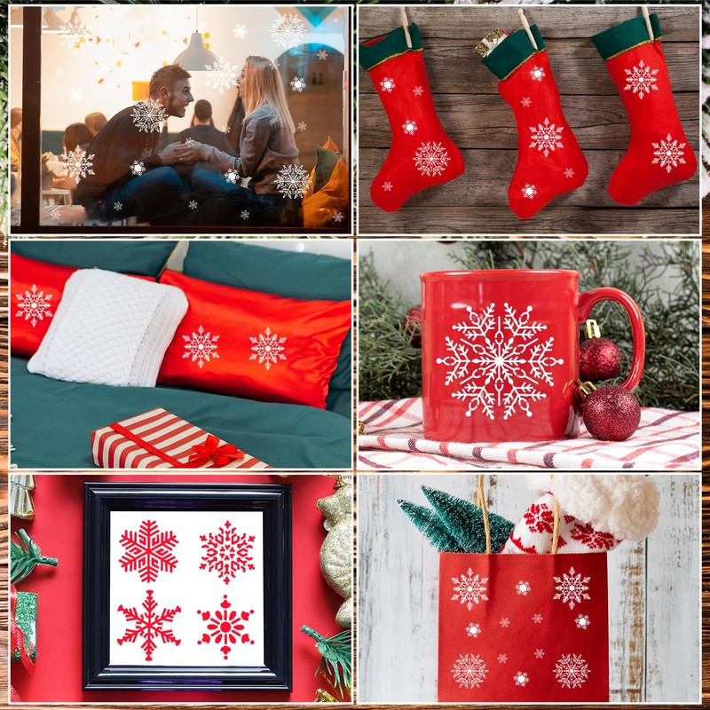 8 Pcs Christmas Snowflake Stencil Template, Reusable Plastic Drawing Painting