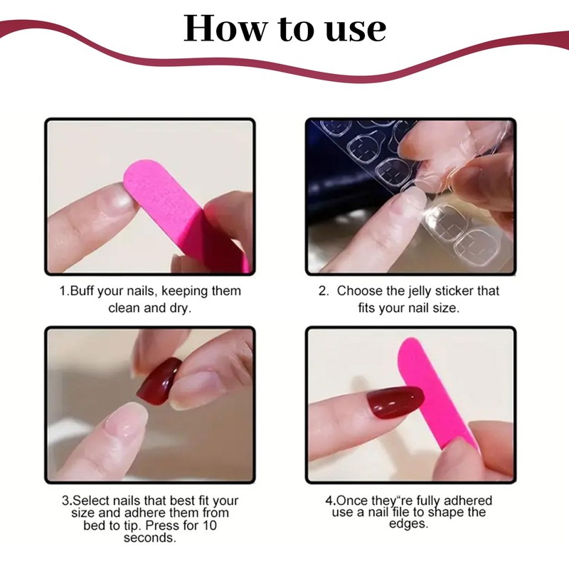 LunarCharm 24 Pieces Dark Red Press-on Nails Medium Square Shape