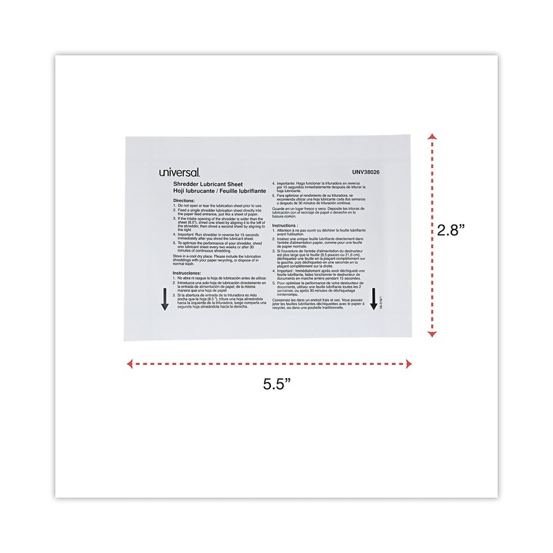 Universal 38026 Shredder Lubricant Sheets, 5.5-Inch X 2.8-Inch, 24/Pack,White