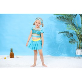 WonderBabe Girls Two Piece Bathing Suit Princess Sequins Swimsuit Tankini Set Beach Surf Birthday Swimming Party Bathing Suits Fancy Swimwear 5-6T