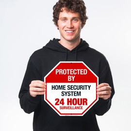 Sigo Signs - Protected by Home Security System 24 Hour Surveillance Sign, 12x12 Inches, Rust Free .040 Aluminum, Fade Resistant, Made in USA