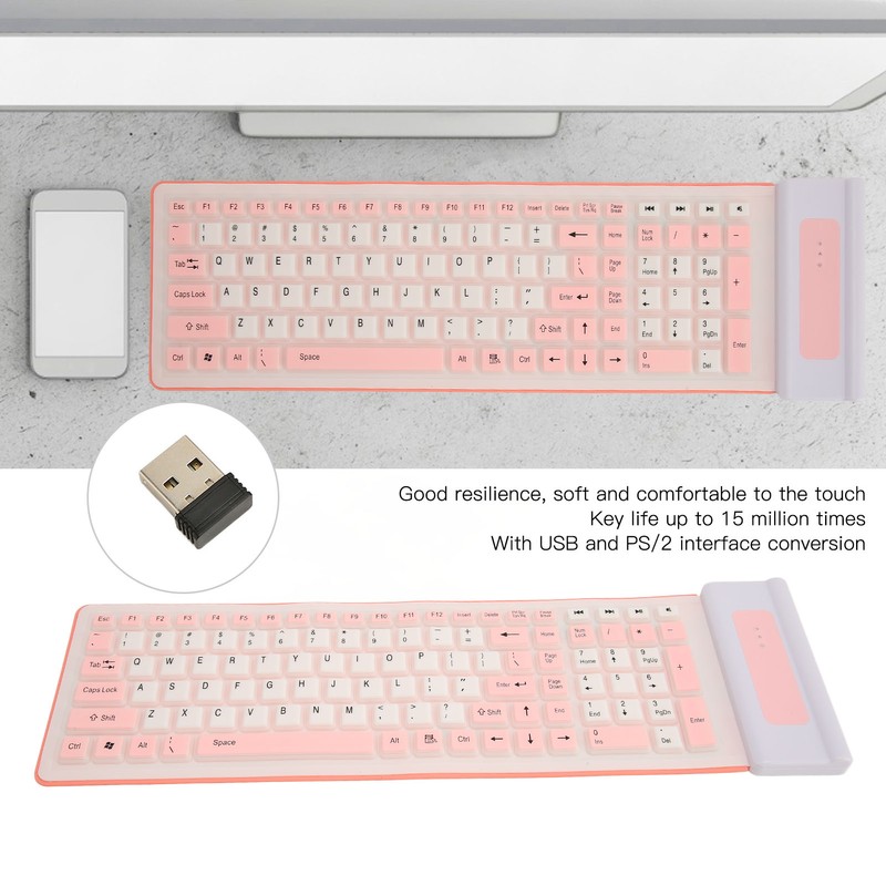 Silicone Keyboard 107 Keys Waterproof Dustproof Folding Two Colors 2.4G