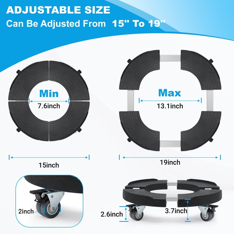 Humagineer Trash Can Dolly Wheels, Adjustable 15-19 Inch Round Roller