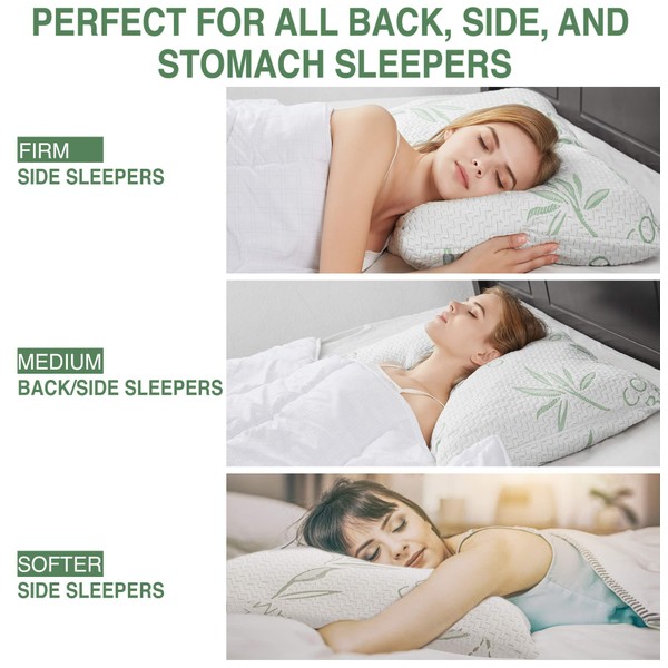 ComfySleep Queen Size 2 Pack Bamboo Pillows for Sleeping, Shredded