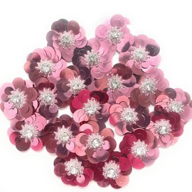 20 pcs Light Pink Sequin 1 1/4" Flowers Beading Applique, Crystal Beaded Mix Flower Applique sew on Cloth Patch DIY Garment Accessory Cloth Headband Decor