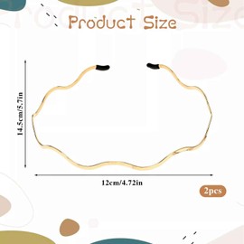 DPWOUM 2Pcs Gold Headbands for Women Thin Metal Hair Band Retro Big Wavy Headband Hair Styling Accessories for Women Teen Girls Bridal Wedding