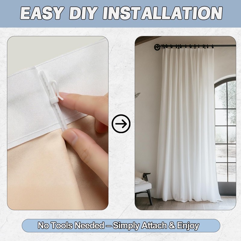 AZY 60pc Curtain Hooks Plastic Curtain Hooks Adjustable Design Durable