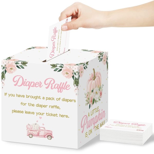 Diaper Raffle Card Box with 50 Pcs Pumpkin Diaper Raffle