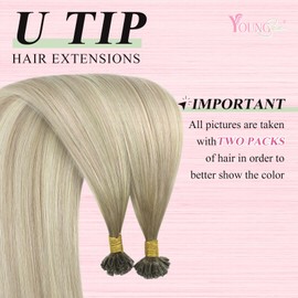 YoungSee U Tips Hair Extensions Real Human Hair Ash Blonde Ombre Blonde Balayage U Tip Real Hair Extensions Hot Fusion Hair Extensions Human Hair Balayage Keratin Hair Extensions 18In 1G/S 50G