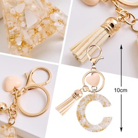 Vorysum Custom Letter P Keyring - Gold Resin Heart Keychain with Beige Tassel, Decorative Gift for Girls, Kids & Car Key Accessories P