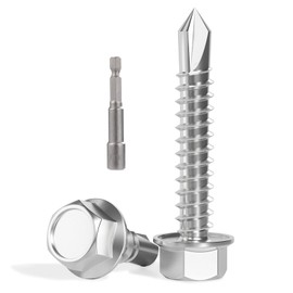 VGBUY 60Pcs #14 x 1 Self Drilling Screws for Metal,410 Stainless Steel Self Tapping Screws,Sheet Metal Screws,Quick Metal Tapping,Hex Washer Head