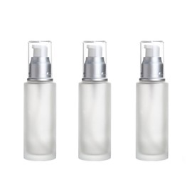 3PCS 30ML/1oz Empty Frosted Glass Lotion Pump Bottle Refillable Cosmetic Travel Toiletries Container Dispenser Vials Pot Jars for Cream Foundation Emulsion Essencial Oil
