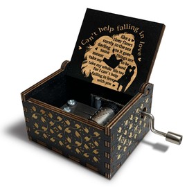 Zpvuklkl Can't Help Falling in Love Music Box,Valentine's Day Gifts,Black Antique Engraved Hand Crank Wooden Music Boxes,Emotional Gifts for Him/Her/Boyfriend/Girlfriend on Wedding,Anniversary