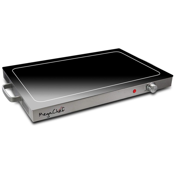 Megachef Fully Adjustable Buffet and Banquet Electric Food Hot Plate Warming Tray, 25", Black and Chrome