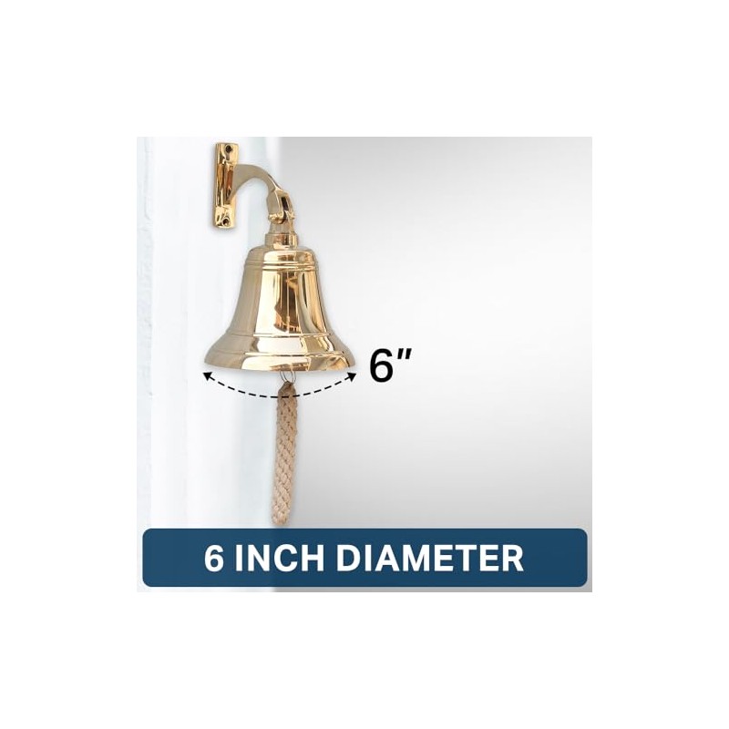 Brass Ship Bell Polished Nautical, Heavy Duty Brass Maritime Duty