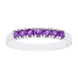 .925 Sterling Silver 1/3 Cttw Natural Violet Amethyst Gemstone February Birthstone Stacking Ring- Size 7