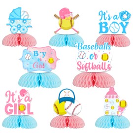 Baseballs Or Softballs Gender Reveal Decorations 8pcs Baseballs Or Softballs Honeycomb Centerpieces Boy Or Girl Table Decors Sports Theme Pink Or Blue It’s A Girl It’s A Boy Baby Shower Party Supplies