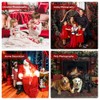 Red Curtain Christmas Fireplace Backdrop with Candlelit Wreath Holiday Photo