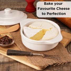 Muldale Camembert Baking Dish with Lid Gift Set - Camembert Cheese Baker in White - Brie Baking Dish - Camembert Baker Dish - 14cm - With Spreader and Box