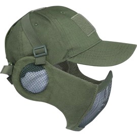 Airsoft Mask, Airsoft Mesh Mask and Patch Baseball Cap Set, Airsoft Face Mask with Ear Protection for Airsoft Paintball Shooting Cosplay Game Airsoft Mesh Mask Baseball Cap Airsoft Mask Full Face Air