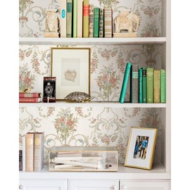 Erfoni 16.9"x118" Floral Peel and Stick Wallpaper Cream Wallpaper Boho Contact Paper Pink Floral Self Adhesive Wallpaper for Bedroom DIY Removable Contact Paper Vintage Decorative Wallpaper Vinyl Roll