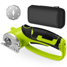 Cordless Electric Scissors, 4V Rechargeable Box Cutter & Cardboard Cutter with LED Light, Safety Lock - Rotary Cutter for Fabric, Leather, Carpet, Plastic, Crafting, Sewing with Storage Box (Green)