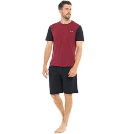 INSIGNIA Mens Pyjamas Short Sets With Contrast Sleeves (Wine -Black, M)