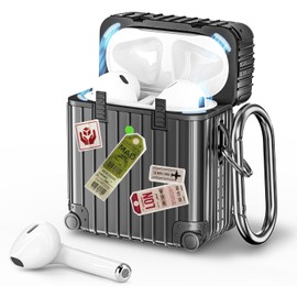 VISOOM Compatible With Airpods 2 Case Cover, Funny Suitcase Design Case for Airpods 2nd/1st Generation (2022/2019), Cute Fashion Upgrade Protective Hard Case for Women Men with Keychain(Black)