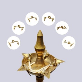 Doorbag Samai Kadi Clips Pure Brass Wick Holder for Oil Lamps Vilakku Batti Cotton Wick Holder Deepak Deepam Temple Pooja Rituals Metal Spill-Proof (Set of 5, Square)