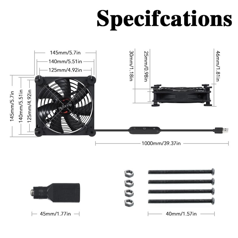 xiaoqijia Quiet 140mm Fan with 10 Speed USB 5V Fan