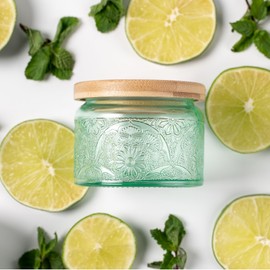 18-Pack 4oz Embossed Glass Candle Container with Bamboo Lids and Labels, Green Candle Jars for Making Candles, Mandala Design