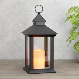 14" Lanterns Decorative Indoor, Black Lantern Decor with Timer Flameless Candle, Vintage Farmhouse Outdoor Lanterns, Waterproof Hanging Lantern for Patio, Porch, Entryway, Centerpieces