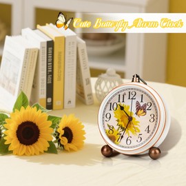Retro Desk Clock, 5 Inches Cute Butterfly Vintage Alarm Clock, Silent Non Ticking Small Clock Battery Powered, Loud Alarm Clock for Heavy Sleepers, Decor Table Clocks Gift for Mother's Day (Butterfly)