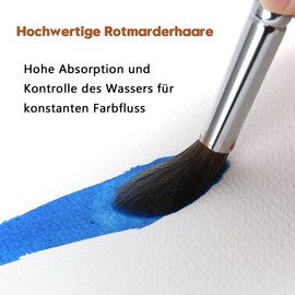 Watercolour Brush Set - 8 Professional Red Sable Brush Set for Watercolours, Watercolour, Acrylic, Gouache, Artist Brush, Filbert Brush, Round Brush, Flat Brush, Real Hair Brush Set for High