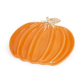 Boston International Divided Ceramic Serving Platter, 12 x 11-Inches, Orange Pumpkin