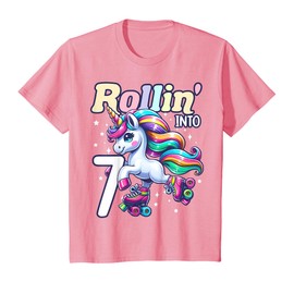 Kids Unicorn Roller Skate 7th Birthday 7 Year Old Party Girls T-Shirt