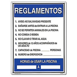 Poolmaster Sign for Residential or Commercial Swimming Pools, Spanish Language Reglamentos