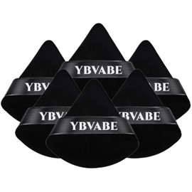 YBVABE Triangle Powder Puff Makeup Sponge,6 Pcs Ultra Soft Made of Cotton Velour With Strap,Designed for Contouring,Under Eyes And Corners,Beauty Blender Foundation Blending Container (Black)
