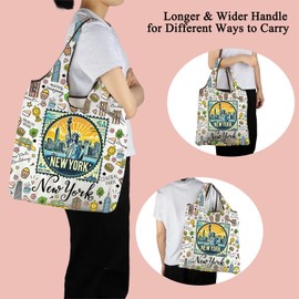 MBMSO New York - Bolsa de comestibles reutilizable NYC Skyline bolsa de compras plegable de la ciudad de Nueva York para viajes Estados Unidos NYC amantes regalos