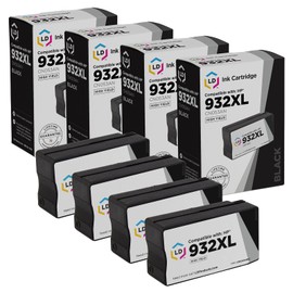 LD Remanufactured Ink Cartridge Replacement for HP 932XL CN053AN High Yield (Black, 4-Pack) Compatible with HP Printer Models HP OfficeJet 6100 e-Printer