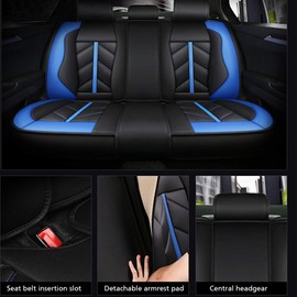 otoez Car Seat Covers Full Set Luxury Leatherette Automotive Interior Seat Covers, Waterproof Non-Slip Front & Rear Seat Cushion Protector Universal Fit Most Car Sedan Truck SUV (Blue, with Pollows)