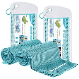 Bouiexye Pack of 2 Cooling Towels, 100 x 30 cm, Cooling Towel, Sea Blue, Cooling Towel, Microfibre Towel, Instant Cooling Towel for Sports, Fitness, Yoga, Travel, Running
