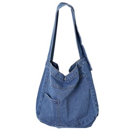 Denim Shoulder Bag Denim Crossbody Bag Denim Tote Bags Women's Retro Large Canvas Shoulder Bag Casual Style Lightweight Bag, Blue